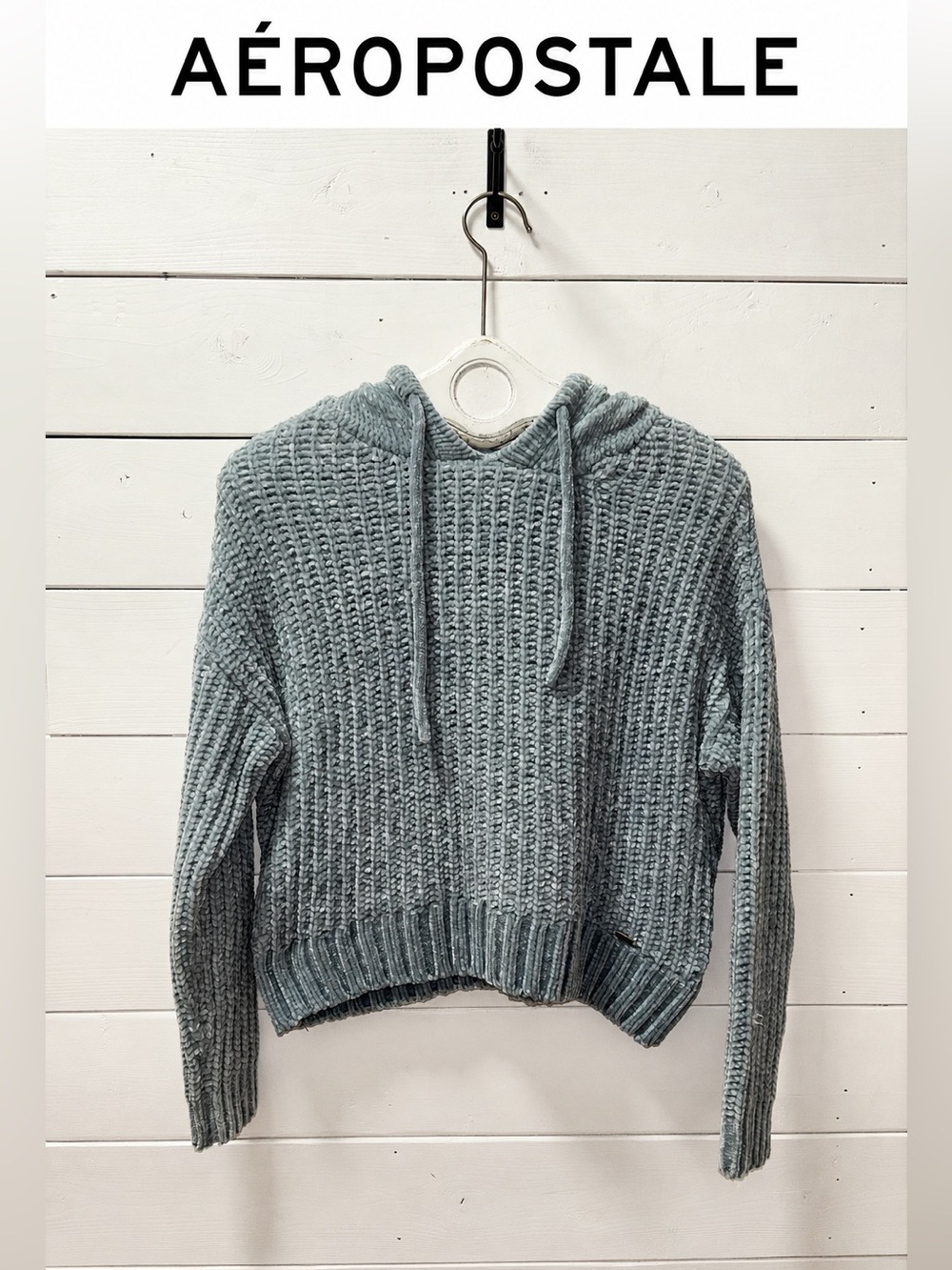 Aéropostale Chenille Knit Hoodie Sweater Blue Size M NWT